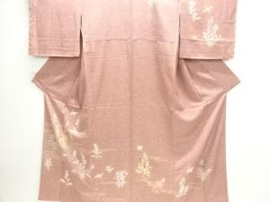 未使用品　仕立て上がり　草花に鳥模様手織り節紬訪問着